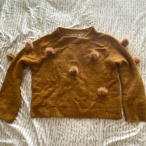 Tan Knit Sweater with Poof Balls decals